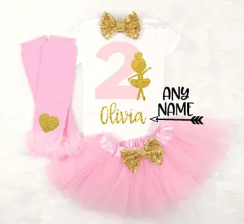 Tilpas navn, alder ballerina Pige fødselsdag bodysuit bloomer romper leggings Sæt Tøj baby brusebad part favoriserer kjole outfits