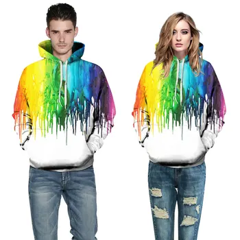 Nye 110 Rainbow Splash Maling Galaxy 3D Printet Kvinder Jakke Hooded Femme Sweatshirt Casual Løs Mænd Lomme Hættetrøjer Frakke