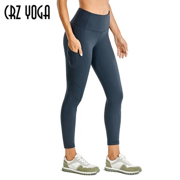 CRZ YOGA Kvinders Lys Fleece Leggings med Høj Talje Squat Bevis Træning 7/8 Yoga Pants med Lommer -25 cm