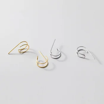WOOZU Ægte 925 Sterling Sølv Mode Minimalisme Smarte Hule Dobbelt Bogstav C Stud Øreringe til Kvinder Japansk Linje Smykker