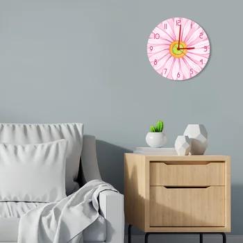 Pink Akvarel Gerbera Daisy Blomst Trykt Vægur Se Botanik Mønster Non-Tikkende Lydløs Bevægelse Horologe Moderne Design