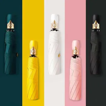 Høj kvalitet automatisk folde paraply regn damer tri-fold paraply vindtæt solid farve paraply kvinder vandtæt parasol
