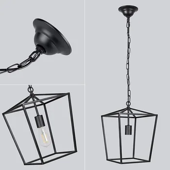 Vedhæng Lys LED Vintage Loft Lanterne Hængende Lampe Højde Justerbar IronLighting Inventar til Restaurant Køkken Sort Lys