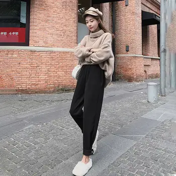 2020 Efteråret Harem Bukser Kvinder Koreansk Stil Ankel Længde Uldne Bukser Elastisk Talje Bukser Mujer Pantalones Femme Plus Størrelse