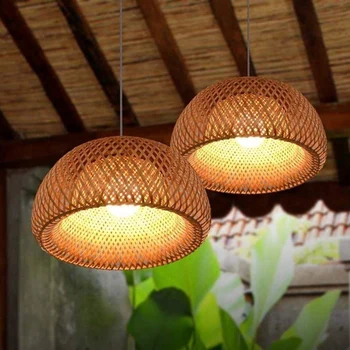 Bambus, Rattan Flet Lampeskærm Hånd-Vævet Dobbelt Lag Bambus e Lampeskærm Asian Rustikke