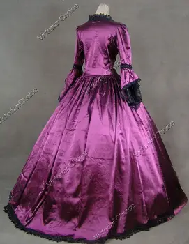 Marie Antoinette Renæssance Lilla Satin kjole Kjole med Tog Mørke Heks Teater Kostume