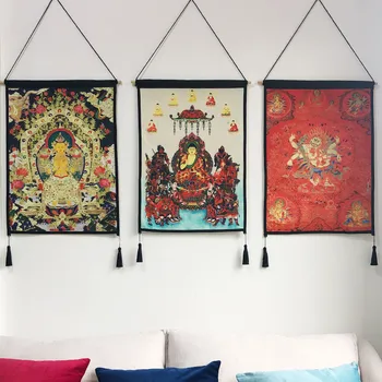Kinesisk stil Bodhisattva Thangka-maleri, stue sofa baggrund vægdekoration, Tibetanske national stil hængende maleri
