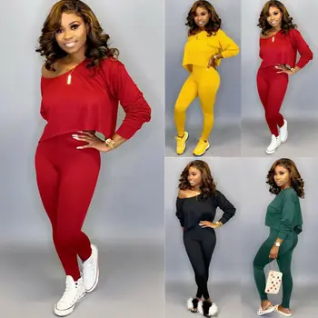 4 Farver Efteråret Kvinder Casual Solide Farver Udstyr Kvindelige Basic Langærmet Afgrøde Top Bukser Sæt Casual Suits Outwear Plus Størrelse