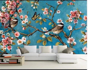 Beibehang Brugerdefineret baggrund 3d Kinesisk Stil Blomster Og Fugle Baggrund Wall Decor at Male stuen Indgang 3D Wallpapers