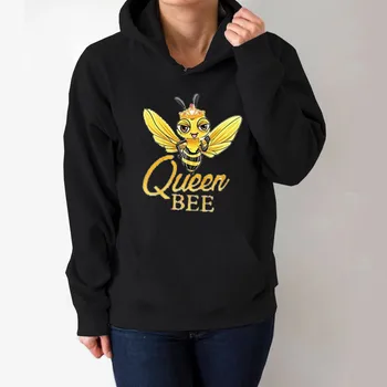 Queen Bee Trykt Hættetrøjer Kvinder Fleece langærmet Løs Sweatshirt med Hat Piger Kvinder Hættetrøje Pullovere Vinter