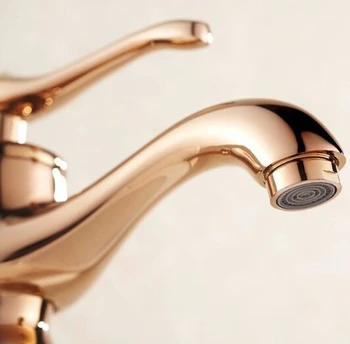 Gratis Forsendelse Luksus Rose Gold Høj Badeværelse Hane Moden Forgyldt Messing Håndvask Håndvask Blandingsbatteri B212