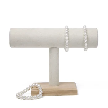 Bambus Enkelt Lag Velvet Armbånd Display Stand Holder T-bar Smykker Armbånd Arrangør Rack af Høj Kvalitet Kæde Smykker Opbevaring