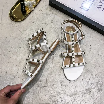 Høj kvalitet, mode Spænde-strap Sandaler til Kvinder sko Sommeren Gladiator Sandaler Pink Besat Nitte Fladskærms Kvinder platform Sko