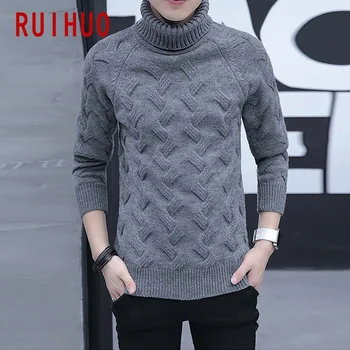 RUIHUO Solid Stribet Strikket Turtleneck Sweater Mænd Tøj Rullekrave Mænd Sweater Mode Pullover Mænds Trøjer M-2XL 2020