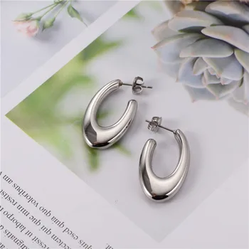 Ovale guld åbne hoop øreringe til kvinder i rustfrit stål lette vægt geometri hoop øreringe minimalistisk mode