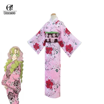 ROLECOS Animationsfilm Demon Slayer Kimetsu ingen Yaiba Cosplay Kostume Kanroji Mitsuri Kimono Fuld af Sæt til Kvinder Pink Cosplay Kostume