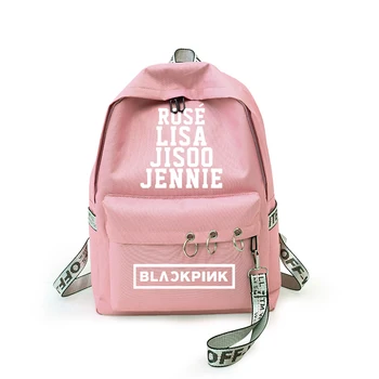 WISHOT KPOP DIY Backpack LOVE YOURSELF Blackpink Travel Bag for teenagers Boy girls Silk ribbon Round Ring Schoolbag pink