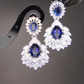 Blå Safir Smykker-Sæt Til Kvinder Sølv 925 Halskæde, Øreringe Og Ring, Vedhæng Og Armbånd Med Gaveæske