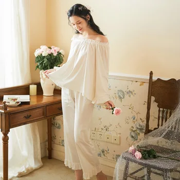 Roseheart Hvide Kvinder Sover Nattøj Pyjamas Sæt Nattøj Passer Til Luksus Natkjole 2 Stykker Homewear Klassisk Slash Hals