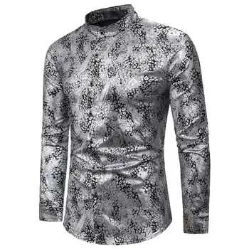 Skjorter til mænd EU-Størrelse Bronzing Trykt langærmet Bryllup og Formel Kjole op Casual Skjorte Skjorter til Mænd Chemise Homme S - 2XL