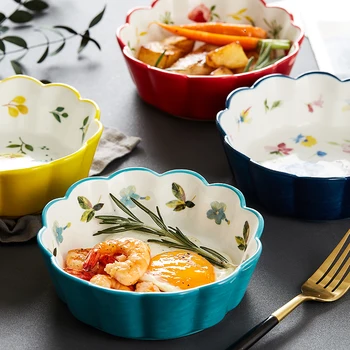 Nordisk Enkel Hånd-malet Keramik Salat Kage Skål Farverige Porcelæn Suppe Skål med Frugt Blonder Ris Dessert, Snack Skål Service
