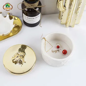 MSJO Smykker Arrangør opbevaringsboks til Kvinder Keramisk 3D-Bier Golden Støvtæt Dække Hjem Deco-Desktop Nipsting Organisation Box