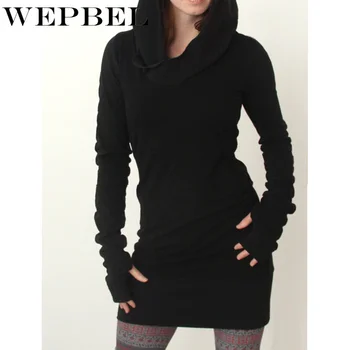 WEPBEL Kvinder Sweater Kjole Damer Plus Size Hætte Sweatshirt langærmet Sweater Hættetrøjer Jumper Mini Kjole Pullover