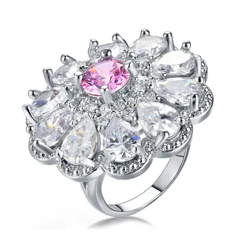 Rainbamabom Luksus 925 Solid Sterling Sølv Safir Bryllup Engagement White Gold Flower Ring Fine Smykker Gaver Engros