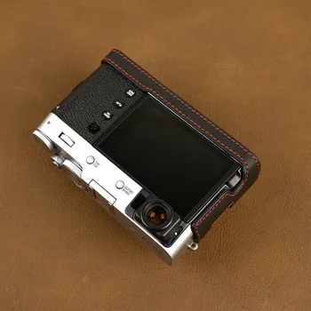 Håndlavet Ægte Ægte Læder Halvdelen Kamera Sag Bag Cover til FUJIFILM X100V