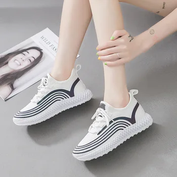 Damesko nye damer sneakers mode stribet casual sko med lav-top åndbar løbesko udendørs lace-up tennis sko