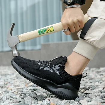 Mænd sikkerhedsarbejde Sko Anti-smashing Stål tåkappe Arbejde Støvler Sko Uforgængelige Byggeri Støvler Mandlige Sikkerhed Sneakers