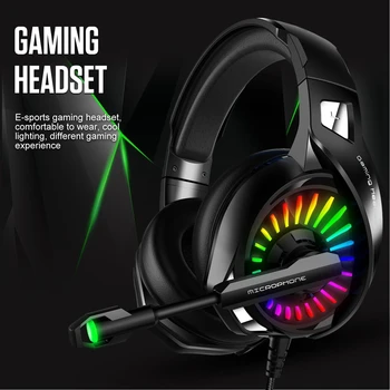 Wired Gaming Headset til Computer PS4 Led Lys Gaming Hovedtelefoner med Mikrofon Justerbar Bas, Stereo