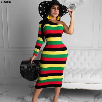Afrikanske Kjoler til Kvinder Dashiki Regnbue Stribet Afrikanske Tøj Plus Size Efteråret Trykt Retro Bodycon Lang Afrika Kvinde, er Kjole