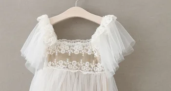 2016 ny flæser ærmer chiffon bolden kjole white lace-mini-kjoler 2 partier gratis hurtig fragt til USA
