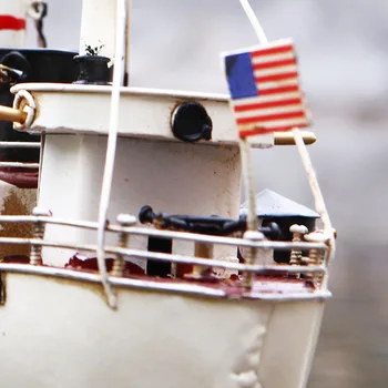Tin Strygejern Båd Figur Ornament Antikke Amerikanske Flåde Håndværk Metal Skib Model Home Office Desktop Indretning Gave