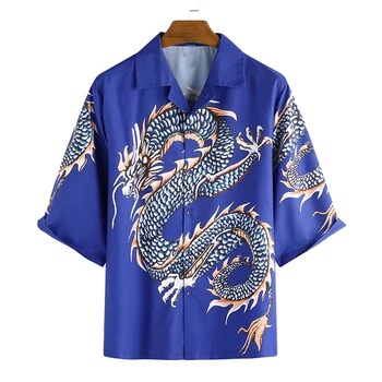 Neutral etnisk Kinesisk stil 2020 Dame Dragon Print Skjorte Sommeren Afslappet T-shirt dametøj Loos Toppe Plus Size Tunika
