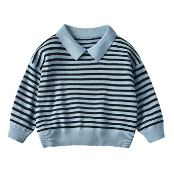 LZH Børne Sweater 2020 Ny Børns Pullover Sweater Børn Revers Base Shirt Drenge Piger Stribet Bomuld Casual Toppe 1-5 År