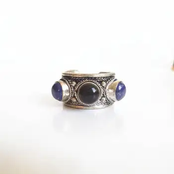 R189 Tibet Etniske Ringe Tibetanske Kobber indlagt Ægte Sten Perler Åbne Ringe Lapis Lazuli