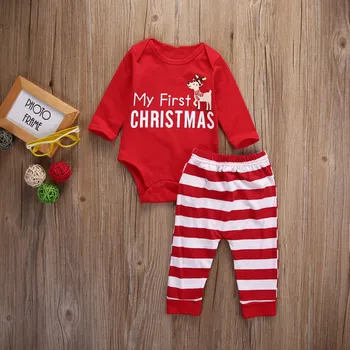Nyfødte Baby Pige Tøj Sæt 2020 Min Første Jul Sparkedragt+Bukser 2STK Passer Spædbarn Baby Xmas Kostume Tøj