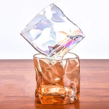 350ml Uregelmæssige blyfrit Glas Whisky Glas varmeandig Husstand Farverige Gold Rim Glas Kop Ånd Glas Vin Redskaber