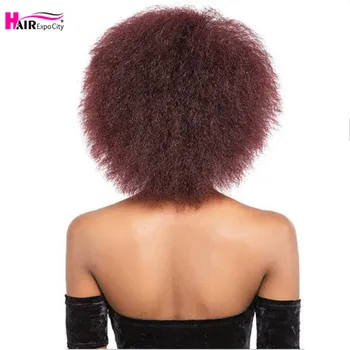 6tommer Kort Kinky Krøllet Paryk Afro Bløde Paryk Syntetisk Paryk For Afrikanske Kvinder Glueless Balck Brun, Rød Farve, Hair Expo-By