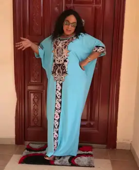 Gratis størrelse længde 160 cm Løs New style Afrikanske kvinders tøj Dashiki mode Pailletter broderi lang kjole