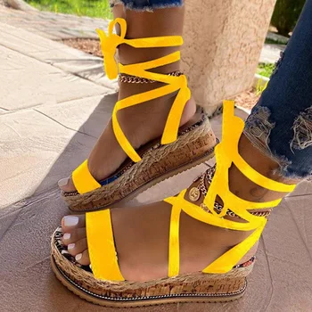 Kvinder Sandaler Sommer Slange wedge sko Etniske Print Mode Afslappet snøre Kvinder Sko Strand Damer Plus Size sko Sandaler