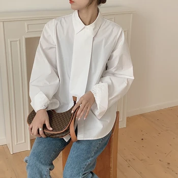 HziriP OL Elegant Vintage Solid Retro Revers Grundlæggende Shirt Kvinder 2020 Formelle Arbejde at Bære Bluser Plus Size langærmet Toppe Blusas