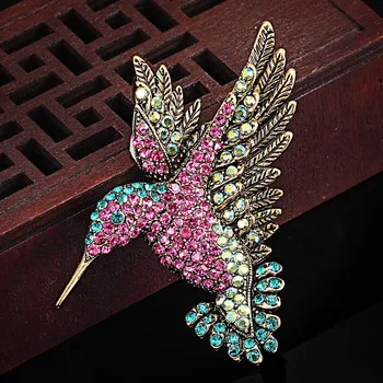 Kvinder Vintage Brocher tilbehør Kolibri Broche Pin Krystal Rhinestone Animalske Smykker Beklædningsgenstand Tilbehør Pænt Hatte Bijoux