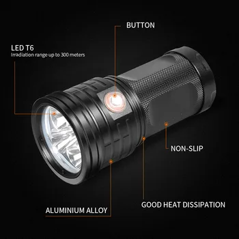 Super Kraftig LED Lommelygte T6 Taktisk Lommelygte USB-Genopladelige Linterna Vandtæt Ultra Lyse Camping Lanterne til Udendørs