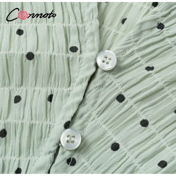 Conmoto grønne prikkede sexet afslappet sommer 2020 bluse shirt kvinder knappen lanterne plisserede shirt, toppe kvindelige flæser bluser