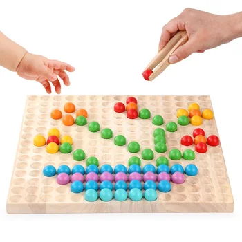 Baby tidlig læring pædagogisk legetøj montessori træ-ball puzzle nye design regnbuens farver bolde meget høj kvalitet