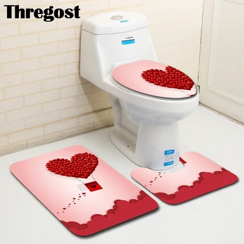 Thregost 3stk Badeværelse Mat Sæt til Væg-Tæpper Valentine ' s Day Print Flannel Toilet sædebetræk Bad Tæpper til Hjemmet Badeværelse