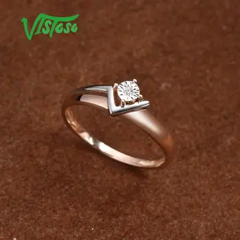 VISTOSO Ren 14K 585 To Tone Guld Mousserende Illusion-Sæt Mirakel Plade Diamant Ring For Kvinder Jubilæum Trendy Fine Smykker